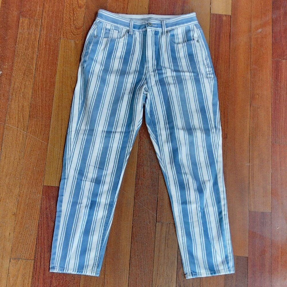 American Eagle Outfitters Blue/White Vertical Striped Mom Jeans Size 4 Short